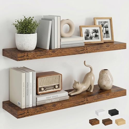 Dreamland Floating Shelves for Wall, 27.5 Inch Long Shelves, Wall Decor for Bedroom, Kitchen, Living Room & Book Storage, Mounted Floating Shelf with Invisible Brackets, Set of 2, Rustic Brown by Dreamland