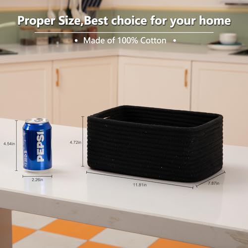 OIASKET 4 Pack Small Storage Shelf Baskets for Organizing, Mini Woven Rope Storage Bins for Towels, Cute Decorative Closet Organizer，Baby Nursery, Gift Empty Baskets -11.81''Lx7.87''Wx4.72''H-Black - Image 3