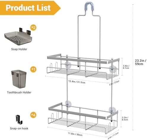 Hanging Shower Caddy Over Showerhead - Rustproof No Drill Shower Organizer - Image 6