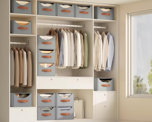 Homsorout Stackable Storage Drawers - Collapsible Storage Bins with Drawers, 4 Pack Closet Shelf Organizer Basket, Fabric Pull Out Organizer for Bedroom, Living Room, Dorm, Grey - Image 5