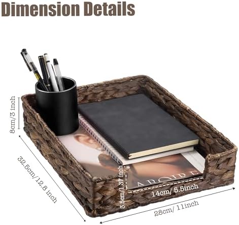 Set of 2 Water Hyacinth Letter Tray for A4 File Desk Mail Letter-Size Paper, Basket Woven Organizer, Magazine Files Storage, Office Document Organizer and Storage, Coffee - Image 2