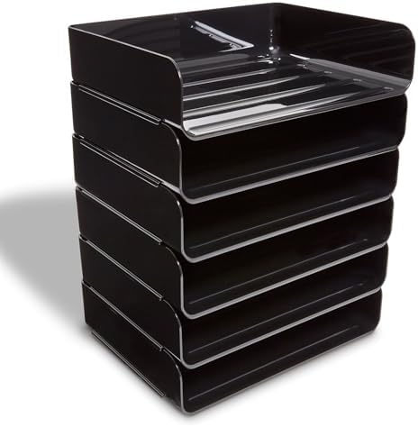 TRU RED Side-Load Stackable Plastic Letter Tray, Black, 6-Pack by TRURED