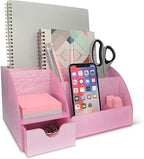My Space Organizers Pink Desk Organizer Office, Acrylic, with Drawer, 9 Compartments, Supplies and Cool Desk Accessories Organizer, Desktop Pen Holder (Pink) by MySpaceOrganizers