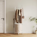 CycleCrew Solid Wood Coat Rack with Fabric Basket - Freestanding Coat Rack Rolling Coat Tree with 9 Hooks Wheels, Small Clothes Rack For Entryway Bedroom Hallway Living Room by Unknown