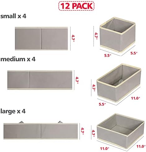 DIOMMELL 12 Pack Foldable Cloth Storage Box Closet Dresser Drawer Organizer Fabric Baskets Bins Containers Divider for Baby Clothes Underwear Bras Socks Lingerie Clothing,Grey 444 - Image 3