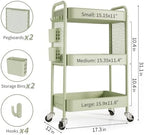 TOOLF 3 Tier Rolling Cart, Metal Utility Storage Cart with Pegboard, Green - Image 6