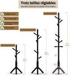 Solid Wood Coat Rack, Freestanding Tree-Shaped Coat Rack with 11 Hooks, Main Pole 1.6" dia for Clothes, Hat Stand Used in Bedroom/Office/Entryway (3-Leg Base, Black) - Image 6