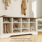 Itaar Hall Tree with Bench and Shoe Storage, 5-in-1 Entryway Bench with Coat Rack, 10 Shoe Cubbies & 9 Coat Hooks, Barn Door & Adjustable Shelf (White) - Image 5