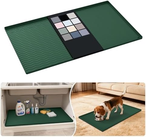 URMONA Waterproof Silicone Under Sink Mat 37'' x 22'' Shelf Liner for Kitchen and Bathroom, Cabinet and Counter Protector, Storage and Organizers, Litter Mat, Pet Cat Puppy Essentials(Green) by URMONA
