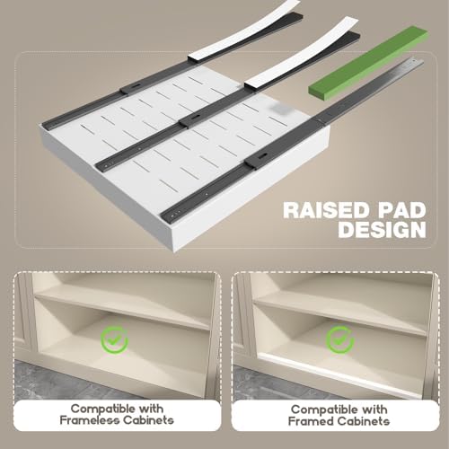 Seinloes 6 Pack Pull Out Cabinet Organizer 21" Deep,Full Extension 3 Slide Rails Slide Out Drawers With Raising Pad for Framed Cabinets,Expandable Width (12.3"-20.5"),No Drill Roll Out Shelves,White - Image 2