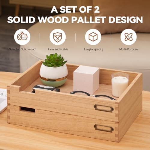 KIRIGEN Wood Paper Tray Set of 2, Stackable Inbox Trays for Desk, Natural - Image 2
