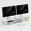 FENSULN Dual‑Tier Monitor Stand Riser with Drawers, Desktop Organizer Shelf Storage for Computer Screen 2 Monitors, Supports for PC Computer Monitor, Printer, Heavy TV Riser White by FENSULN