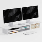 FENSULN Dual‑Tier Monitor Stand Riser with Drawers, Desktop Organizer Shelf Storage for Computer Screen 2 Monitors, Supports for PC Computer Monitor, Printer, Heavy TV Riser White by FENSULN