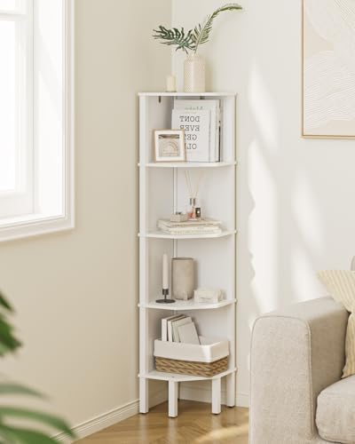 Corner Shelf, 5 Tier Corner Bookshelf, Display Corner Shelf Stand with Storage Rack, Wall Corner Bookshelf for Living Room, Bedroom, Office, White by Apetaccat