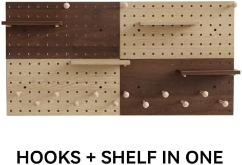 Wooden Pegboard Modular Display Organization Storage Wall Hooks Shelf (Two Colored Finish-B-4) - Image 7