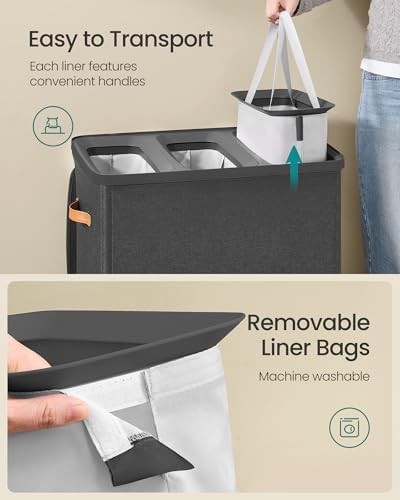 SONGMICS Laundry Basket, 190L Laundry Hamper with Lid, 3 Removable Bags - Image 5