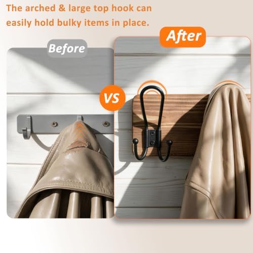 SKOLOO Coat Rack Wall Mount, Solid Wood Wall Mounted Coat Rack with Hooks, 24 Inch Wooden Coat Hooks for Wall, Rustic Entryway Hallway Organizer, Pre-Assembled, Wood Brown - Image 4
