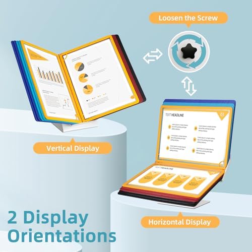 10-Pocket Desk Reference Organizer with Sturdy Metal Base, Flip Desktop Display System for Desk or Wall Mount, 10 Double-Sided Panels Holds 20 Sheets Letter Size Documents for Business Office - Image 5