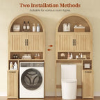 UPOSOJA Arched Over The Toilet Storage Cabinet with Pulley Small Bathroom Storage Cabinet, Bathroom Organizer, Adjustable Shelves, Toilet Paper Holder, 2 Hooks, Space Saver for Restroom, Laundry, Oak - Image 3