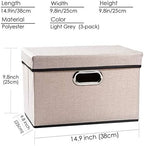 PRANDOM Foldable Storage Bin with Lid [3-Pack] Linen Fabric Decorative Storage Box Organizer Container Basket Cube with Handles Divider for Closet Office Living Room Light Grey(14.9x9.8x9.8) - Image 6