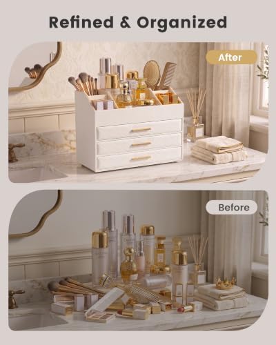 Lolalet 4-Layer PU Leather Makeup Organizer for Cosmetic Vanity -Beige - Image 3