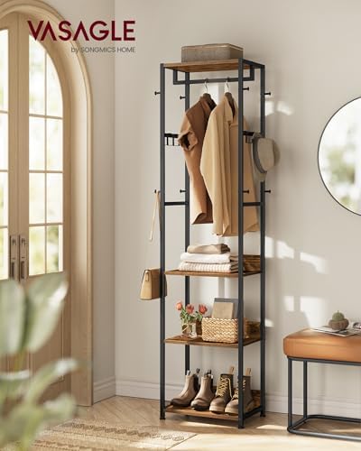 VASAGLE Freestanding Coat Rack, Hall Tree with Shelves, Steel Frame - Image 2