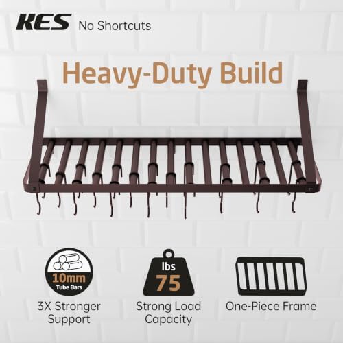 KES 75lb High-Capacity Oil Bronze Pot Rack Wall Mounted with Pot Lid Holder - Image 2