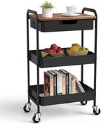 3 Tier Rolling Cart with Drawer, Metal Utility Cart with Table Top by Aratan