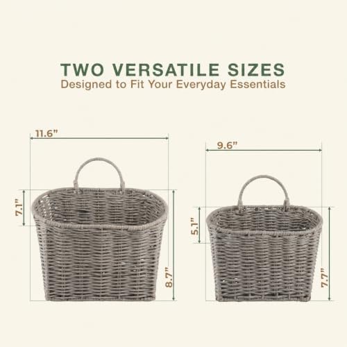 84ECO Set of 2 Grey Woven Paper Rope Hanging Baskets for Organizing, Front Door, Mail, Flowers - Image 7