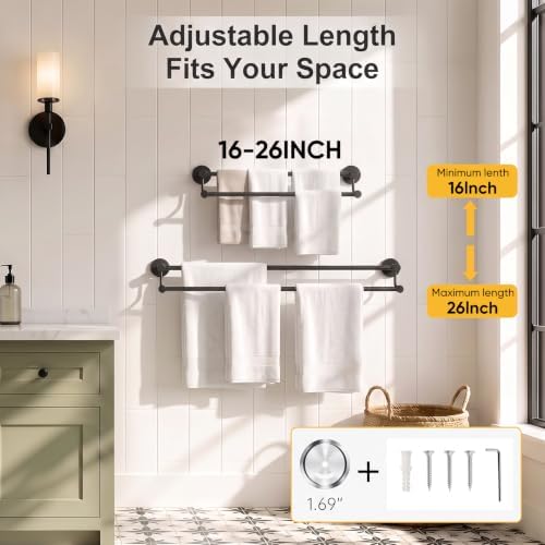 BESy Double Towel Bar Towel Rack for Bathroom Bath Wall Mounted Matte Black - Image 6
