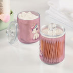Fustylead 4 Pack Cute Cartoon Pink Unicorn Plastic Apothecary Jars with Lid, Bathroom Vanity Storage Organizer Canister for Qtip, Cotton Ball, Swab, Round Pads, Floss - Image 4