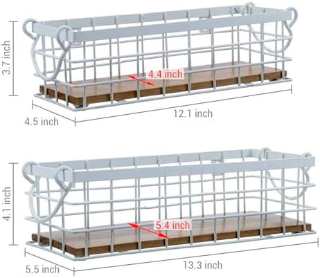MyGift 13 and 12 Inch Nesting Storage Baskets with Handles, Wall Mounted or Tabletop White Metal Wire and Premium Acacia Wood Decorative Shelf Organizer Bins, 2 Piece Set - Image 5
