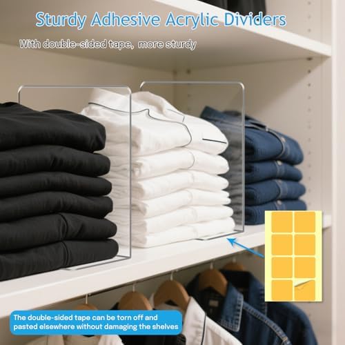 OKPOW Shelf Dividers Closet Organizer - 7.5" Tall X 11.8" Deep Acrylic Clear Sturdy Separate for Clothes Purse - Adjustable Space Saver Easy Install for Home Organization Enthusiasts 12 Pack - Image 7
