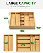 HULISEN Double Layer Bamboo Utensil Drawer Organizer for Silverware Cutlery - Image 2