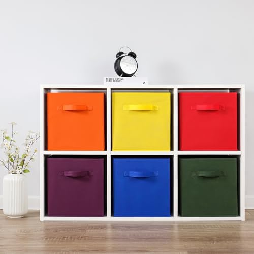 Stero 13x13x13 Inch Fabric Storage Bins 6 Pack Fun Colored Durable Storage Cubes with Handles Foldable Cube Baskets for Home, Kids Room, Closet and Toys Organization Orange-Multi Colors-2 - Image 6