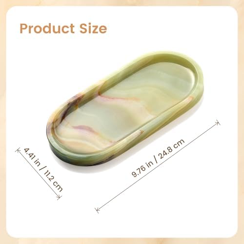 Natural Marble Decorative Tray, 9.8”x4.4”, Olive Green - Image 2
