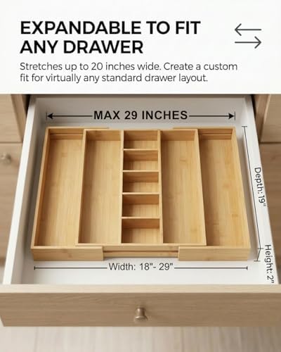 Expandable Bamboo Silverware Drawer Organizer, 5-7 Compartments - Image 2