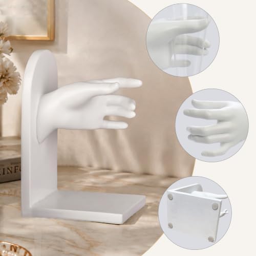 Vintage White Hand Shaped Book Ends, Decorative Bookends for Shelves - Image 3