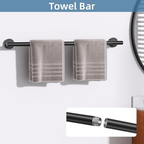 10 Pieces Matte Black Bathroom Hardware Accessories Towel Bar Set Black Towle Racks for Bathroom Wall Mounted Stainless Steel Toilet Paper Holder Towel Holder Kit - Image 2