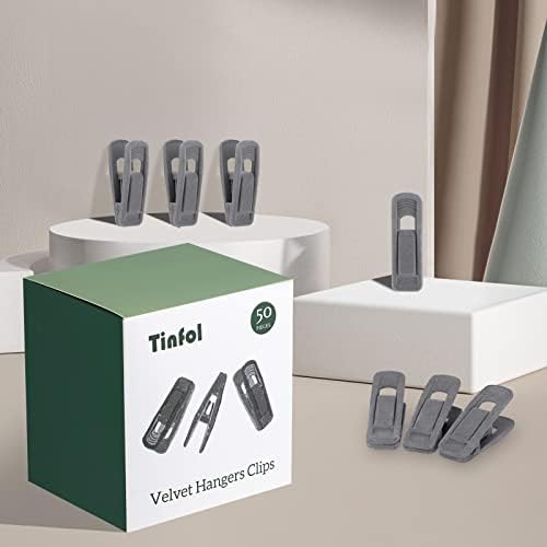 Tinfol Velvet Hanger Clips, 50Pack Gray Pants Velvet Clips, Clothes Hanger Clip, Large Opening Clothes Pin Strong Finger Flocked Clips Perfect for Use with Slim-line Clothes Velvet Hangers - Image 5