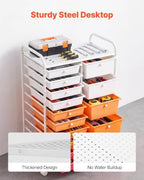 VEVOR Rolling Cart with Drawers, Double Row 15 Drawer Storage Organizer, Mobile Utility Cart, Steel Frame, Universal Casters & 2 Brakes, for Office, Classroom, Craft Room, Studio, Garage, Gradient Red - Image 4