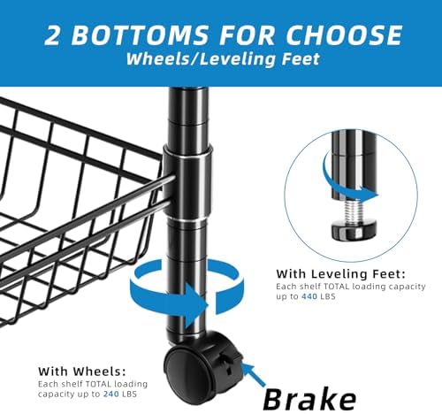 Guan River 4 Tier Wire Basket Shelf,Black,23.23" L x 13.11" W x 49.21" H - Image 5