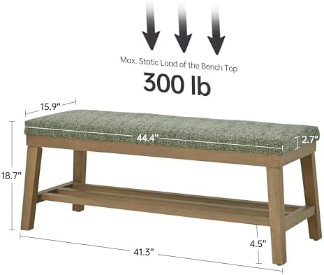 VKNOW Entryway Bench, Storage Shoe Bench with Rubberwood Legs, Green - Image 2