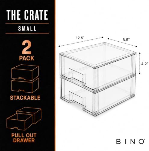 BINO | Stackable Storage Drawers, Small - 2 Pack, Clear | THE CRATE COLLECTION | Storage Bins With Drawers | Bathroom Organizers | Under Sink Organizer | Vanity Cabinet Home Organization - Image 2
