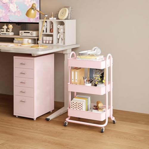 MIOCASA 3-Tier Metal Utility Rolling Cart, Heavy Duty Multifunction Cart with Lockable Casters, Easy to Assemble, Suitable for Office, Bathroom, Kitchen, Garden - Image 5