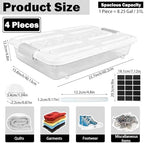 4 Pcs Plastic Under Bed Storage Containers with Handles and Lid Wheels, 23.7 x 15.8 x 4.8 Inch White clear Stackable Latching Container, Clothes Shoes Large Capacity Bins, for Bedroom Closet - Image 2