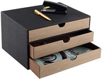PU Leather Desk Organizer with 3 Drawers,Executive Office Supplies Desktop Filing A4 File Cabinet/Holder for Jewelry/Bill/Paper/Documents/Makeup Home Decor Stationery Storage Box,Black by XNONE