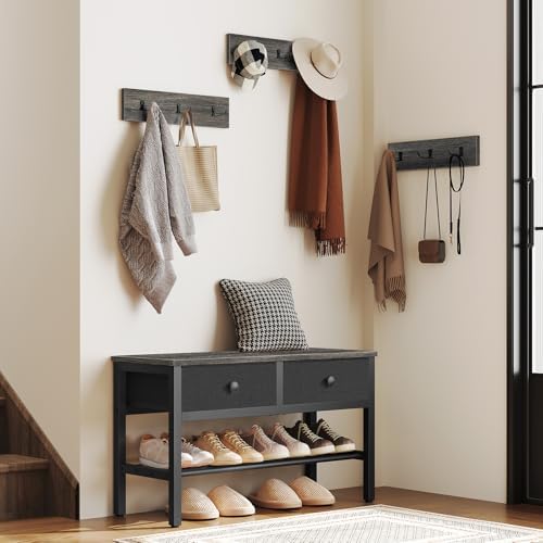 YATINEY Hall Tree with Bench and Shoe Storage, Entryway Bench with Coat Rack, 4-in-1 Coat Rack Shoe Bench, Multifunctional, for Front Door, Hallway, Foyer, Charcoal Grey and Black MT05BC by Yatiney