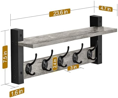 Sorbus Coat Rack Wall Mount with Shelf (Gray, 24 Inch) - Image 3