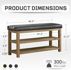 Zihanhome Shoe Rack Bench with Leather Cushion, 2 Tier Solid Wood Storage Bench, Mid-Century Modern Shoe Bench for Entryway, Hallway, Closet, Front Door Entrance, Foyer (Black, 46.5) - Image 2